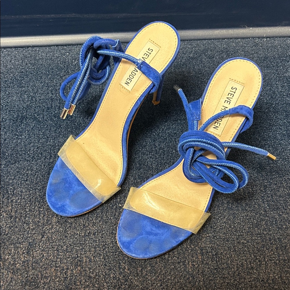 Steve Madden Royal Blue Suede Lace-Up Clear Strap Heels